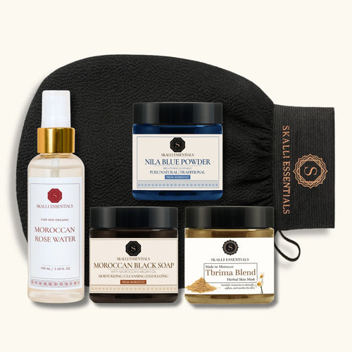 Moroccan Hammam Spa Set with black soap and Kessa glove by Kanaan Care